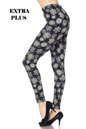 3X4X BLUE SNOWFLAKE PRINT Brushed Ankle PLUS SIZE Leggings