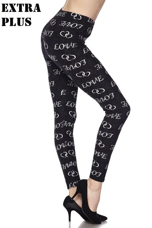 3X4X EXTRA PLUS Script Love Print Leggings