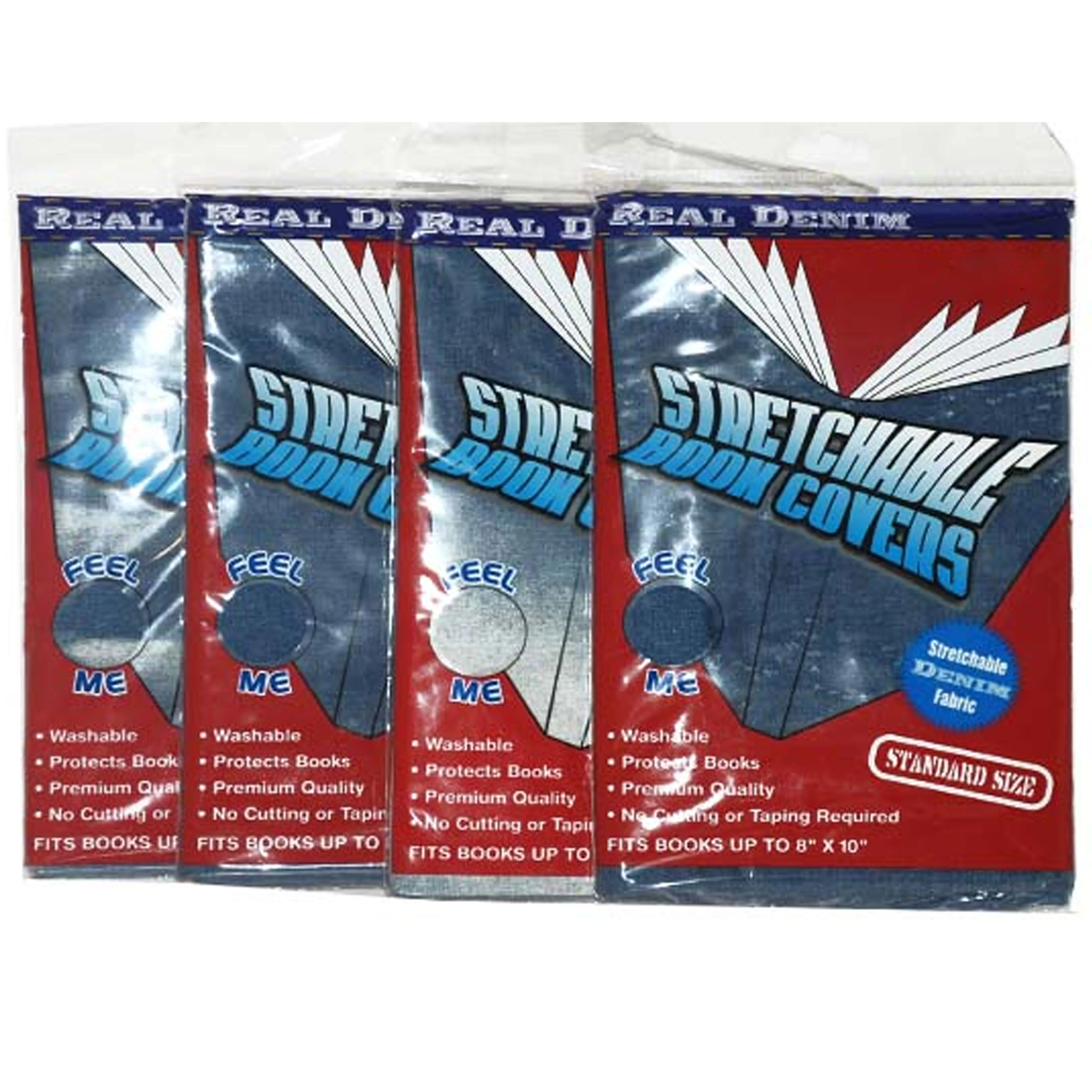 4 X Stretchable Book Covers Denim Fabric School College One Size Fits Most Books
