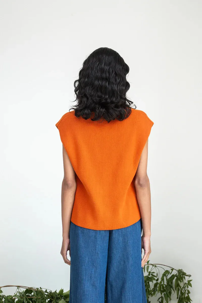 Aila Organic Cotton Knitted Vest in Brick | Beaumont Organic
