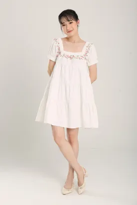 Aleeza Embroidered White Denim Dress