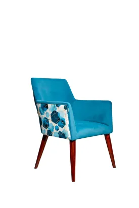 Aqua Blue Arm Chair With 3D Back Print & Polished Leg