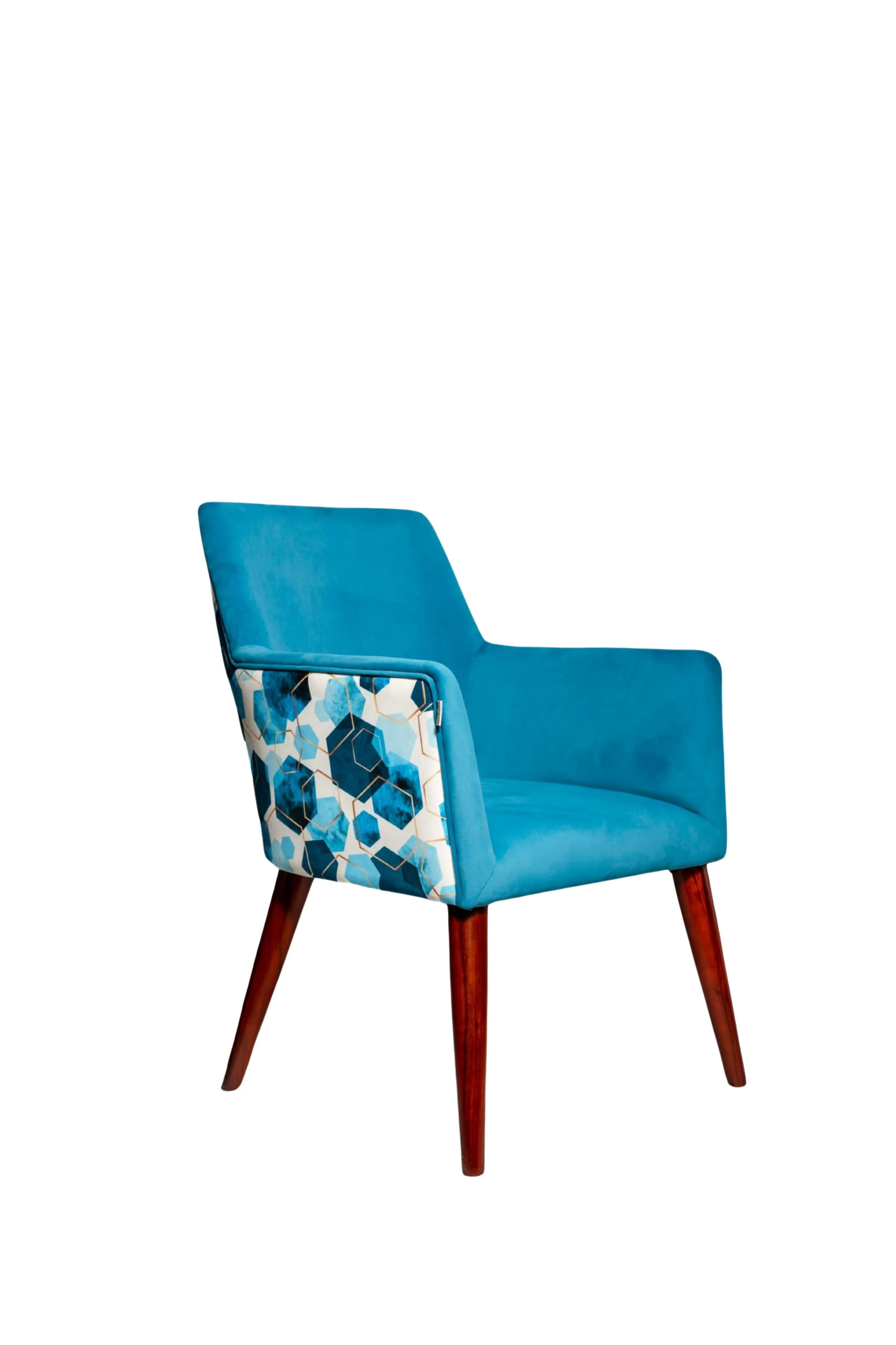 Aqua Blue Arm Chair With 3D Back Print & Polished Leg