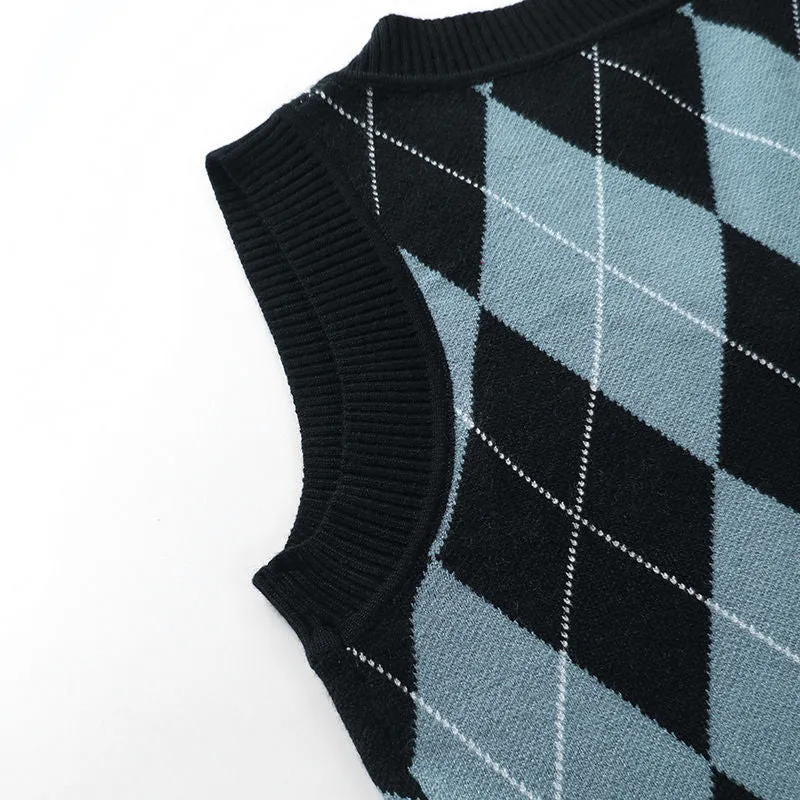 Argyle Skull Knitted Sweater Vest