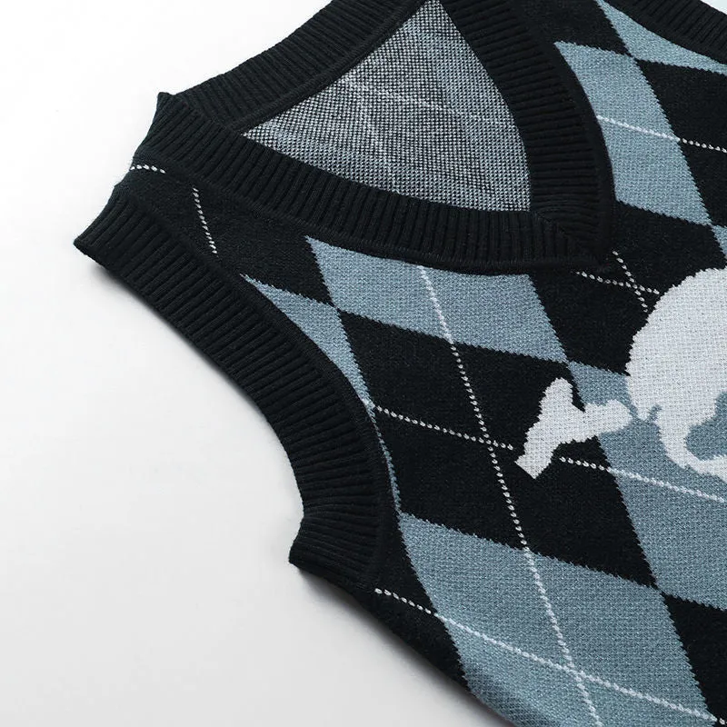 Argyle Skull Knitted Sweater Vest