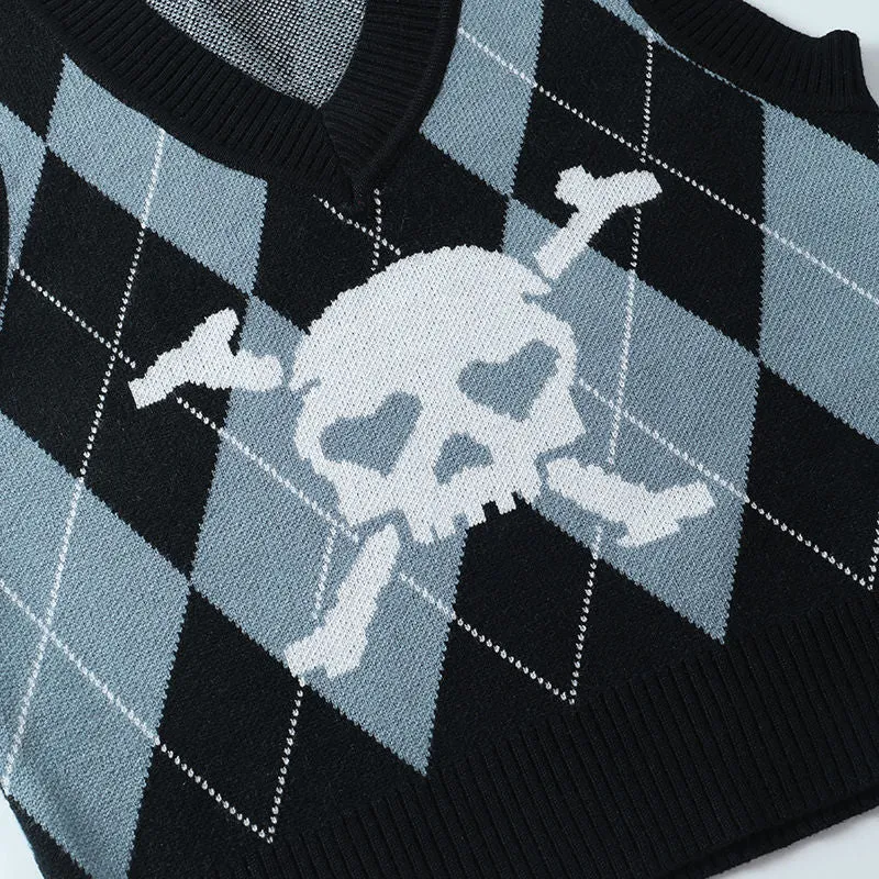 Argyle Skull Knitted Sweater Vest