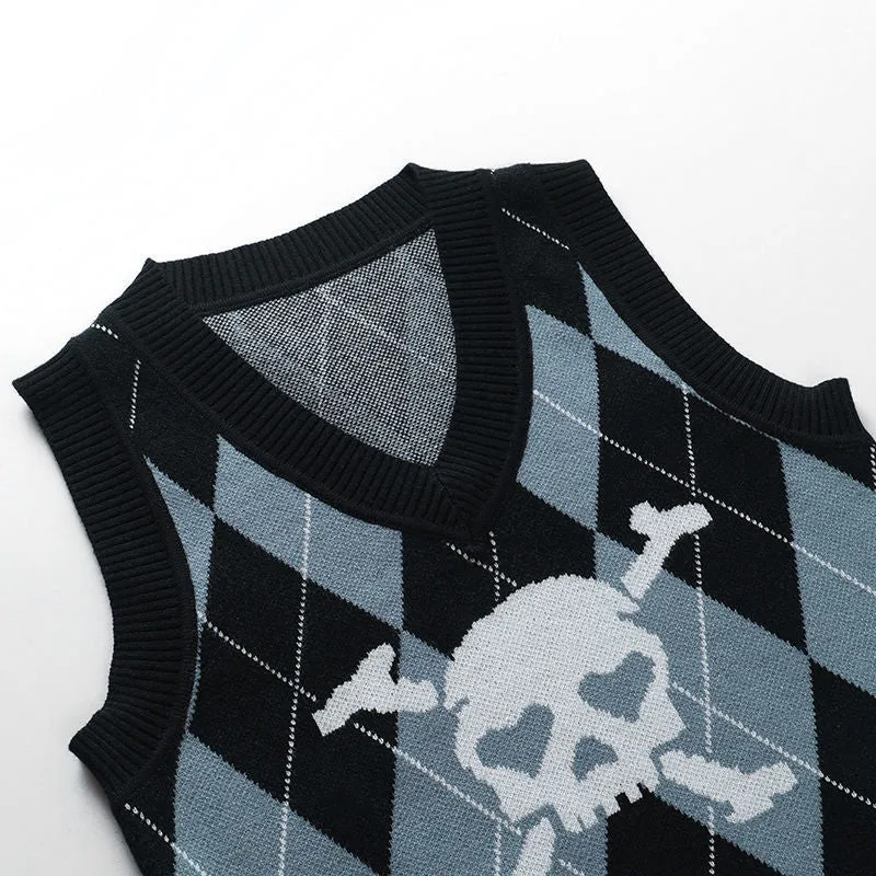 Argyle Skull Knitted Sweater Vest