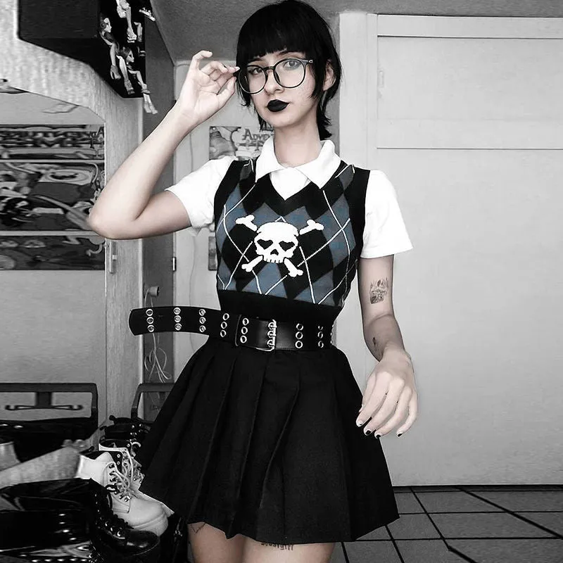 Argyle Skull Knitted Sweater Vest