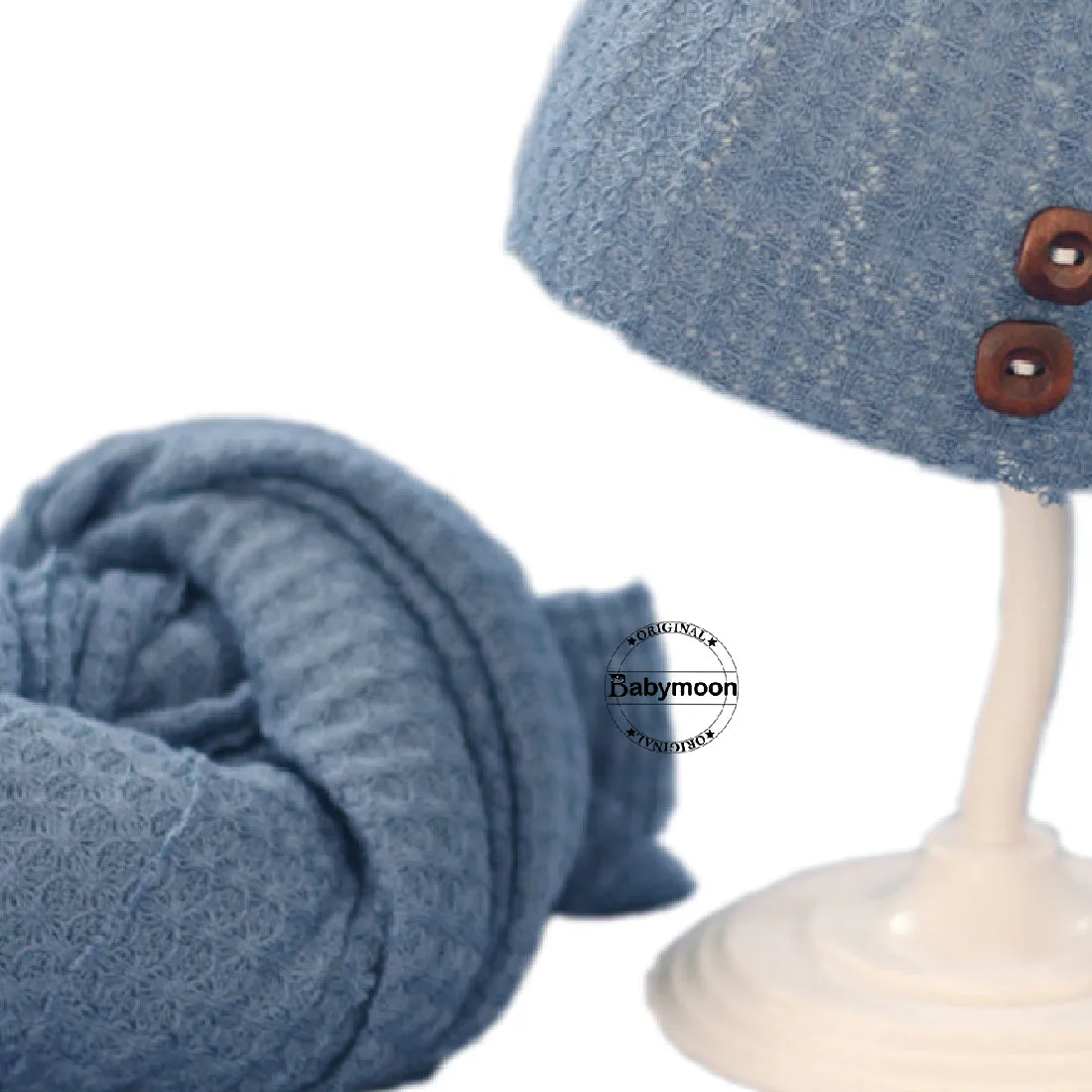 Babymoon Stretchable Baby Wrap & Knotty Cap New Born Photography Photoshoot Prop-Blue