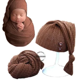 Babymoon Stretchable Baby Wrap & Knotty Cap New Born Photography Photoshoot Prop-Brown