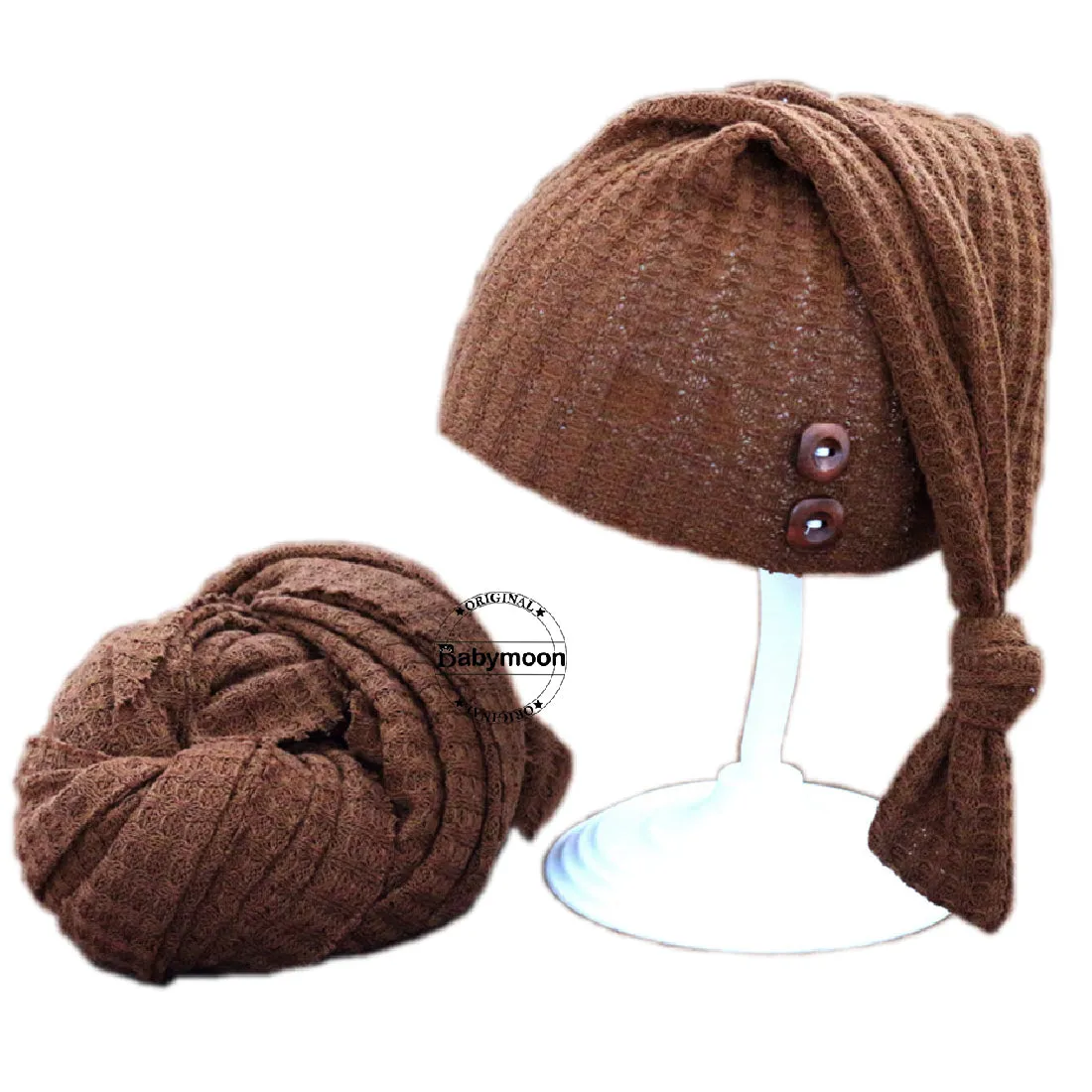 Babymoon Stretchable Baby Wrap & Knotty Cap New Born Photography Photoshoot Prop-Brown