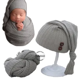 Babymoon Stretchable Baby Wrap & Knotty Cap New Born Photography Photoshoot Prop-Grey