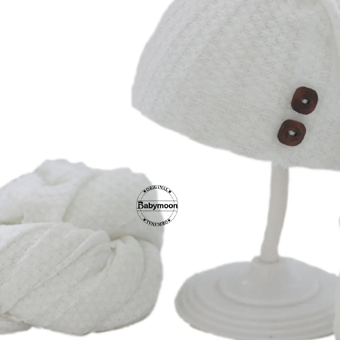 Babymoon Stretchable Baby Wrap & Knotty Cap New Born Photography Photoshoot Prop-White