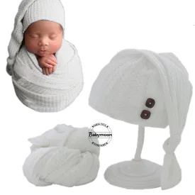 Babymoon Stretchable Baby Wrap & Knotty Cap New Born Photography Photoshoot Prop-White