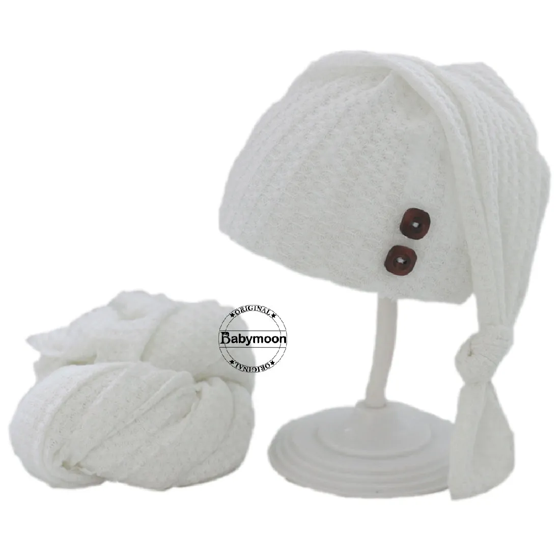 Babymoon Stretchable Baby Wrap & Knotty Cap New Born Photography Photoshoot Prop-White