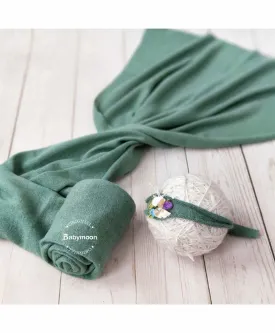 Babymoon Textured Stretchble Baby Photography Shoot Wrap Cloth With Hairband - Green