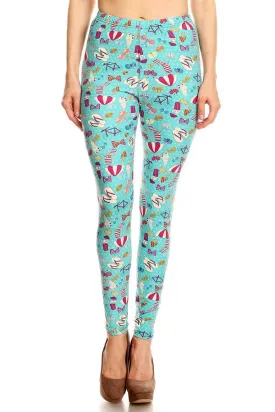 Beach Party Print Brushed Ankle One Size Leggings