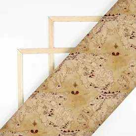 Beige And Brown Map Pattern Digital Print Ultra Premium Butter Crepe Fabric