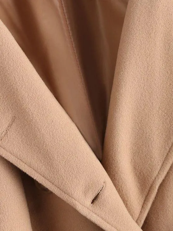 Belted Fur Collar Wool Blend Peacoat for Women