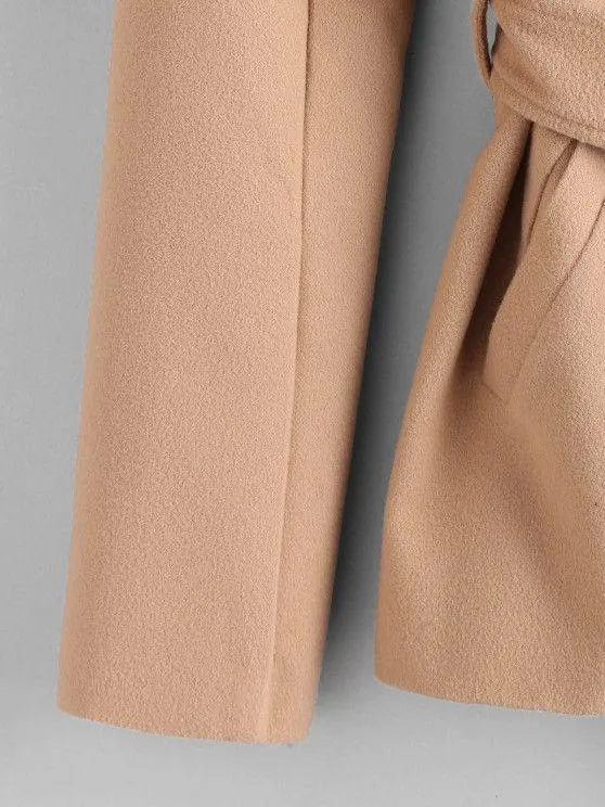 Belted Fur Collar Wool Blend Peacoat for Women