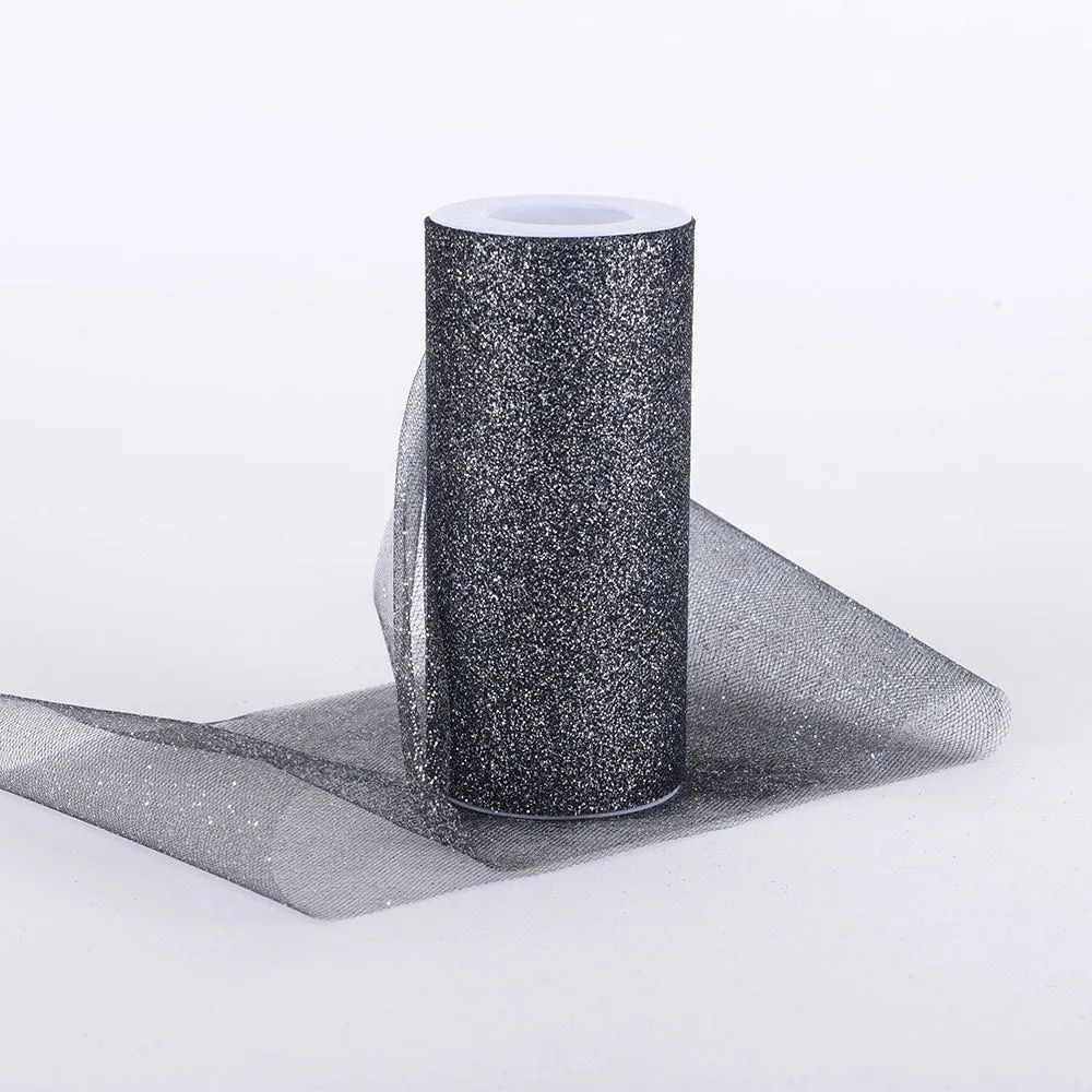 Black - Premium Glitter Tulle Fabric ( W: 6 Inch | L: 10 Yards )