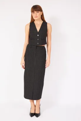 Black Striped Premium Vest Skirt Suit