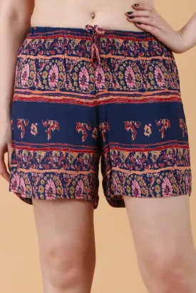 Blue & Pink Floral Printed Shorts