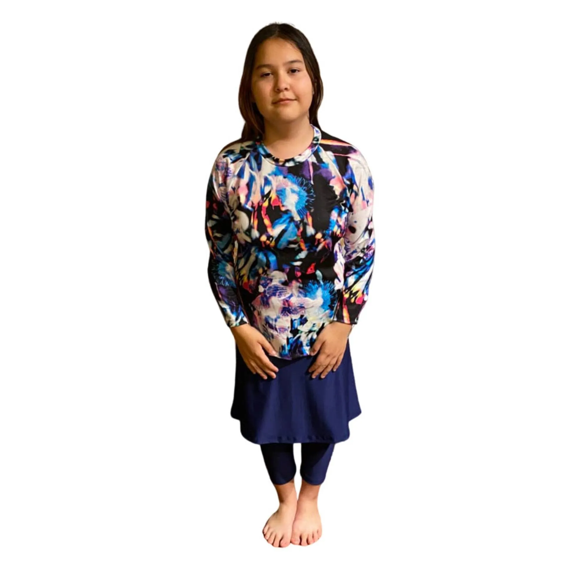 Blue Girls Modest Swimwear swim shirt, swim skirt with leggings, Tzniut Swimsuit, Islamic Girls Burkini, Complete Swim Set, Sz S-XXL