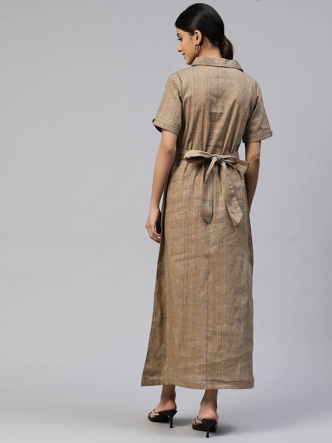 Cottinfab Striped Shirt Maxi Shirt Dress
