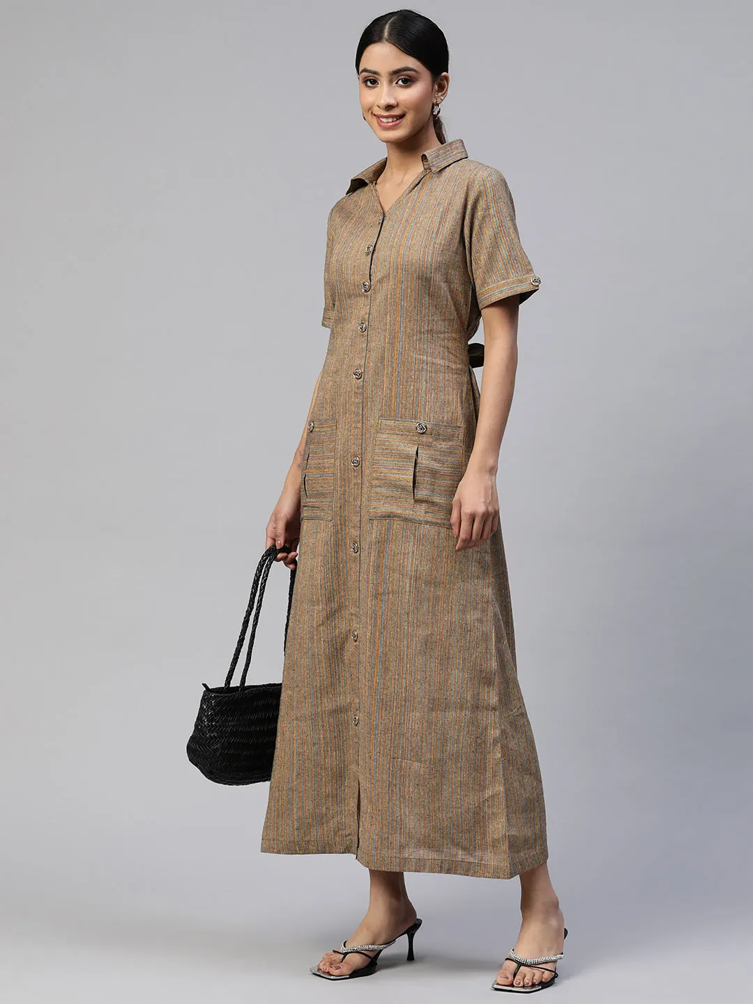 Cottinfab Striped Shirt Maxi Shirt Dress