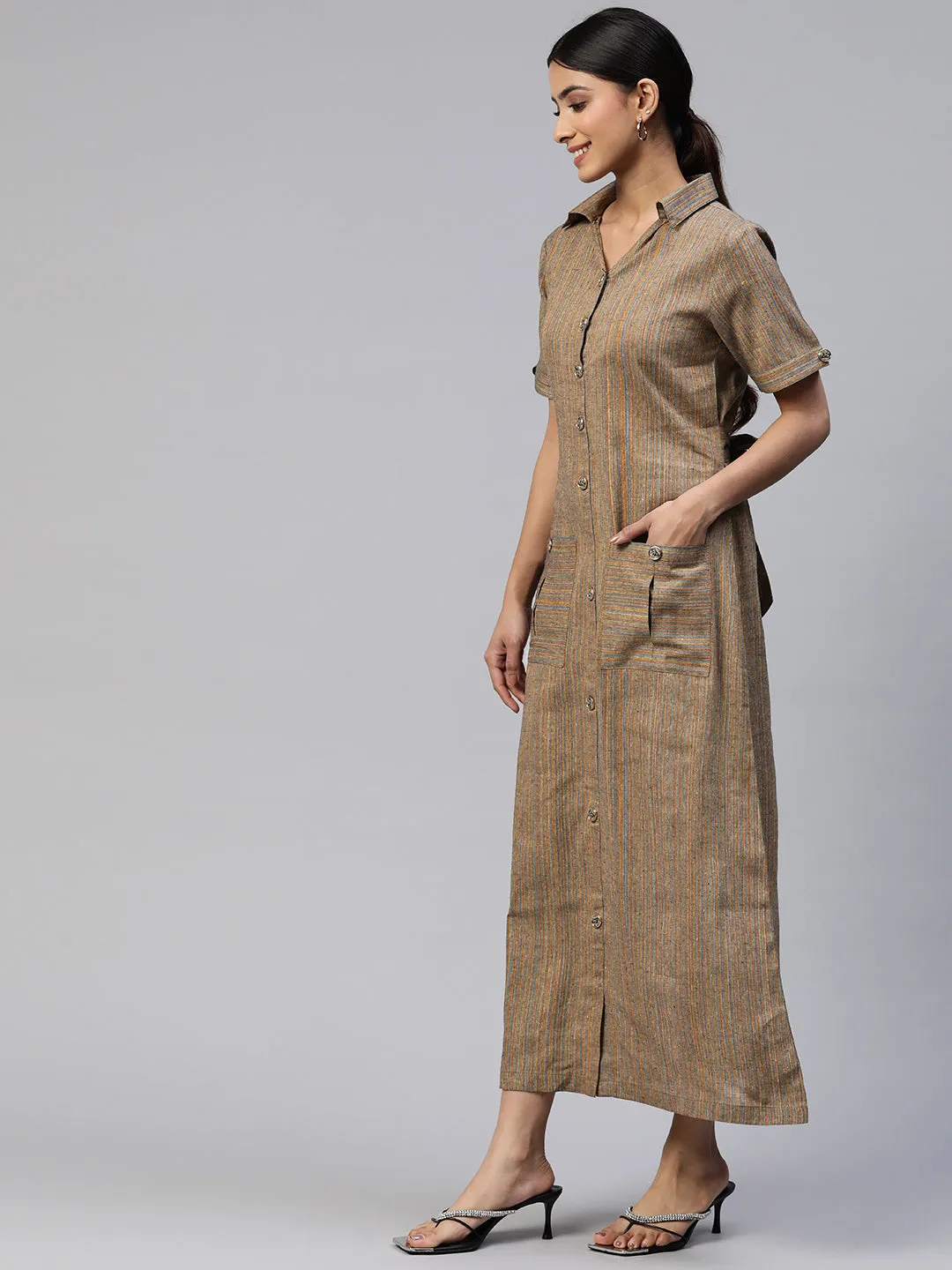 Cottinfab Striped Shirt Maxi Shirt Dress