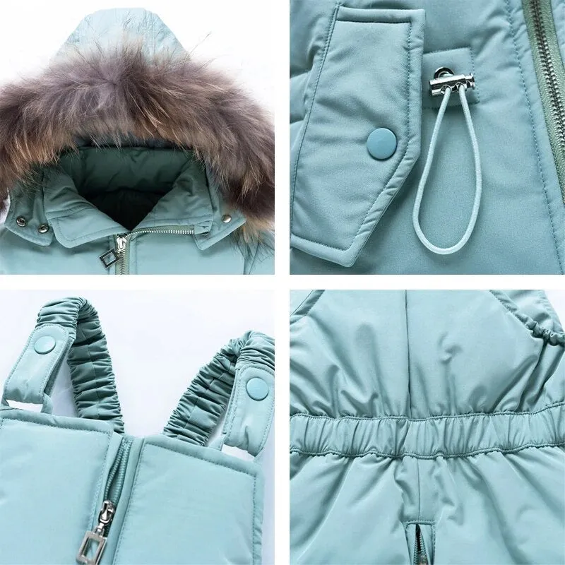 Cozy Kids Winter Coat Set with Real Fur Hood - Stylish 2-Piece Costume