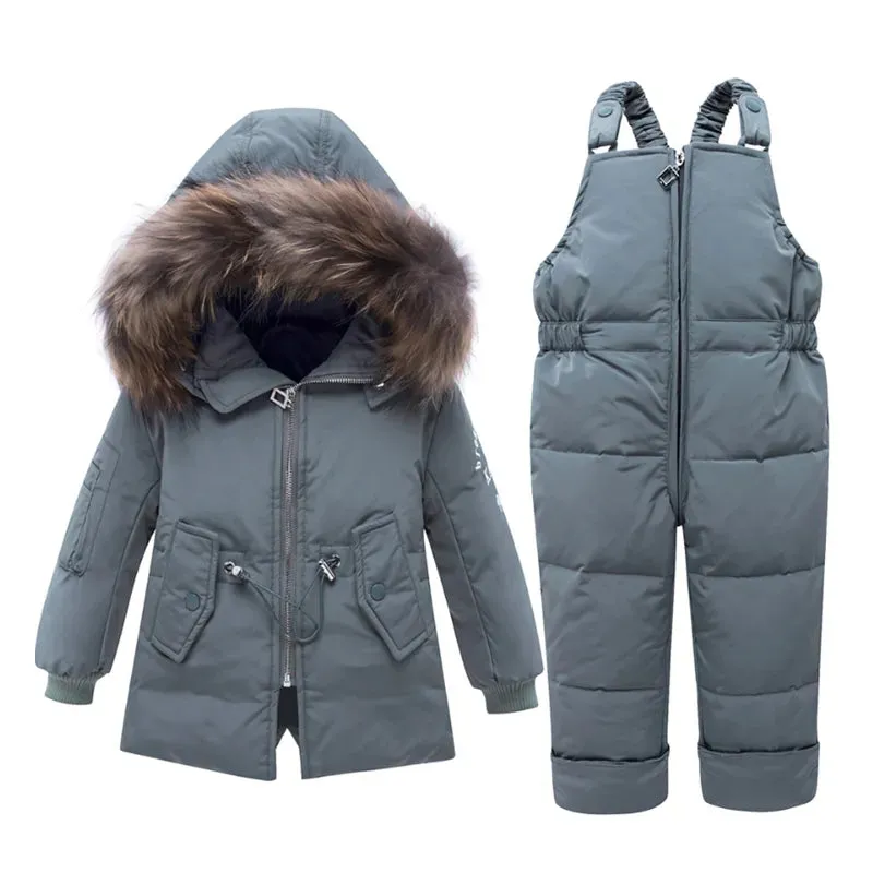 Cozy Kids Winter Coat Set with Real Fur Hood - Stylish 2-Piece Costume