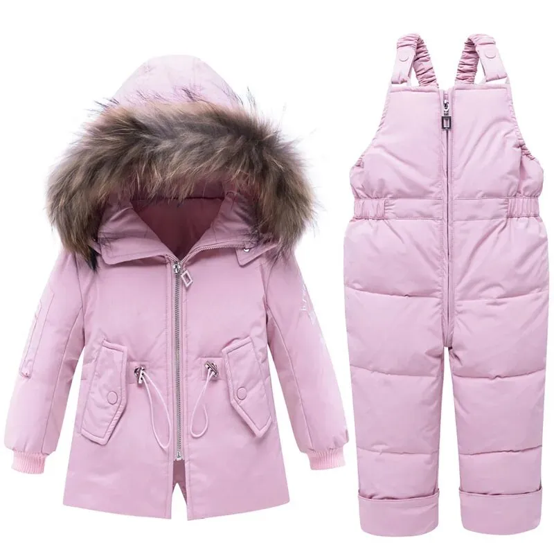 Cozy Kids Winter Coat Set with Real Fur Hood - Stylish 2-Piece Costume