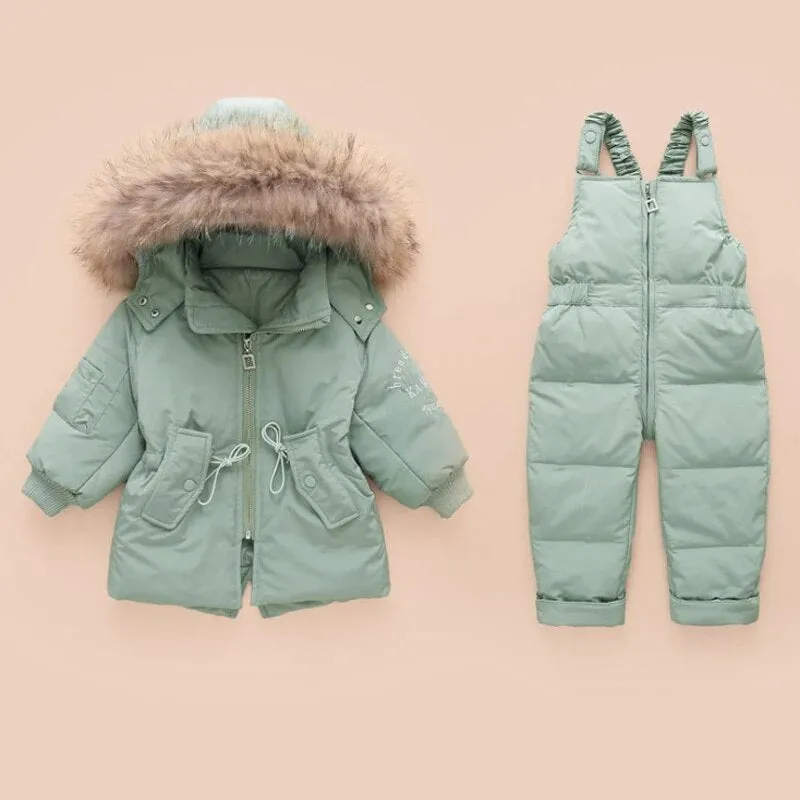 Cozy Kids Winter Coat Set with Real Fur Hood - Stylish 2-Piece Costume