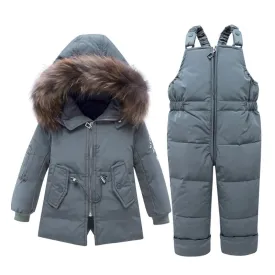 Cozy Kids Winter Coat Set with Real Fur Hood - Stylish 2-Piece Costume