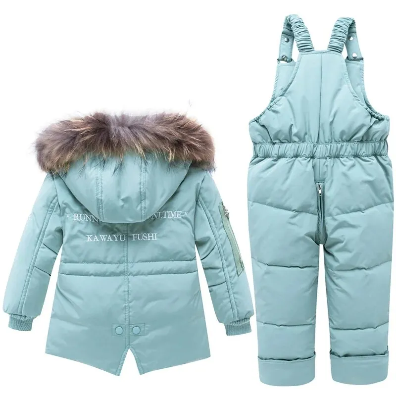 Cozy Kids Winter Coat Set with Real Fur Hood - Stylish 2-Piece Costume
