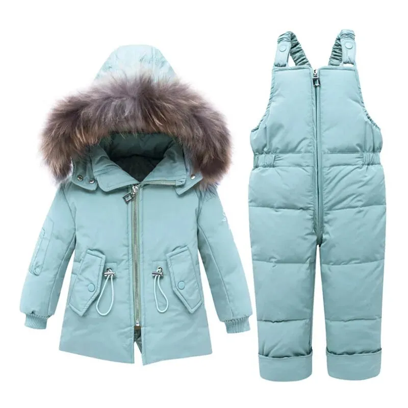Cozy Kids Winter Coat Set with Real Fur Hood - Stylish 2-Piece Costume