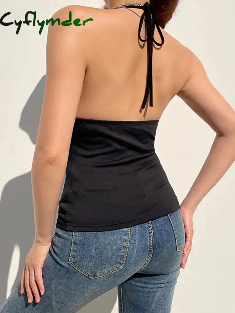 Cyflymder trashy outfits Backless Eyelet Buckle Lace-Up V Neck Halter Crop Vest Top Women Punk Style Gothic Streetwear