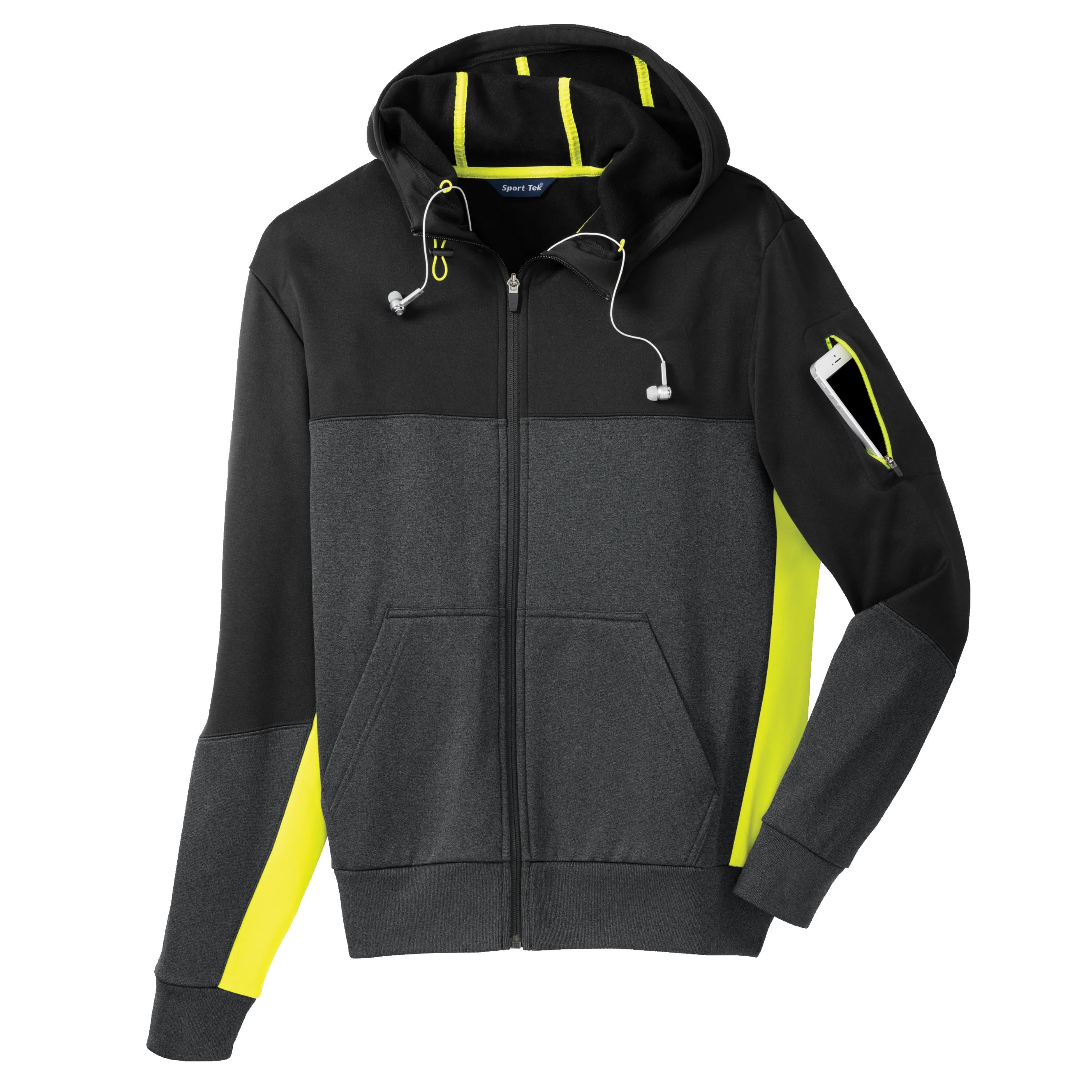D1550 Mens Fleece Colorblock Full-Zip Hooded Jacket
