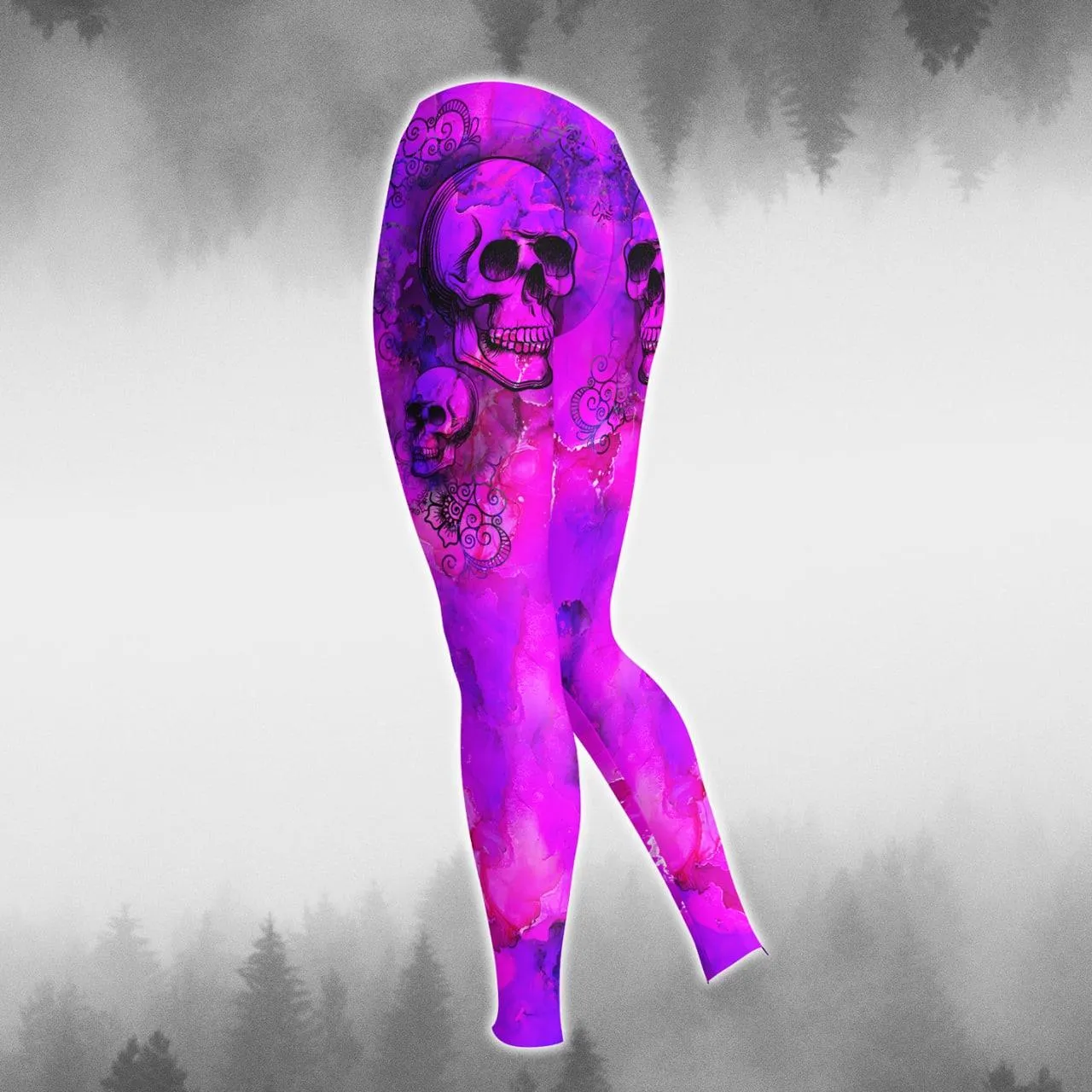 Dark Violet Mandala Skull Artwork Print Combo Hoodie And Leggings