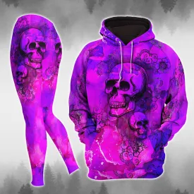 Dark Violet Mandala Skull Artwork Print Combo Hoodie And Leggings