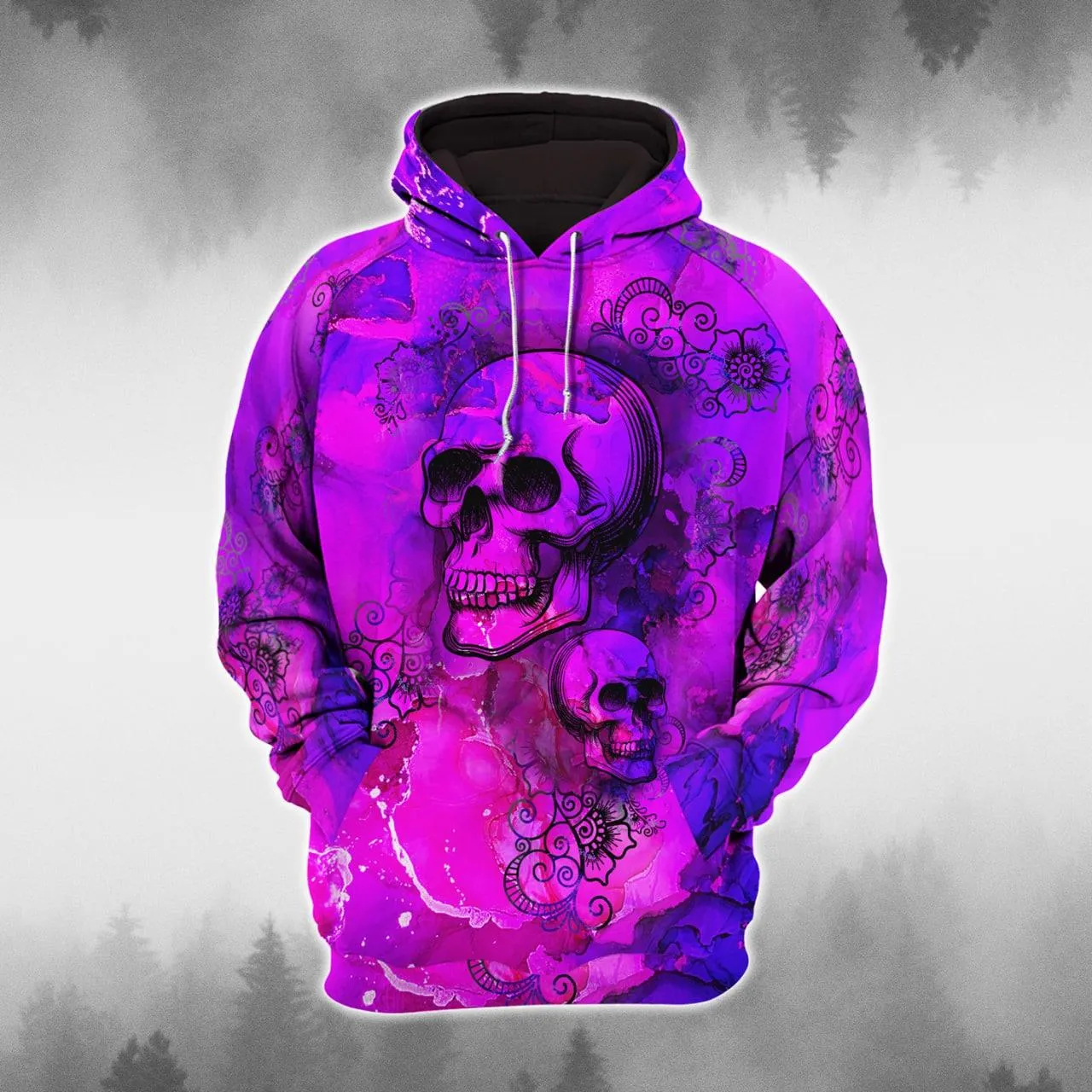 Dark Violet Mandala Skull Artwork Print Combo Hoodie And Leggings