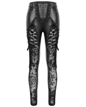 Devil Fashion Womens Gothic Faux Leather Skull Mesh Pants