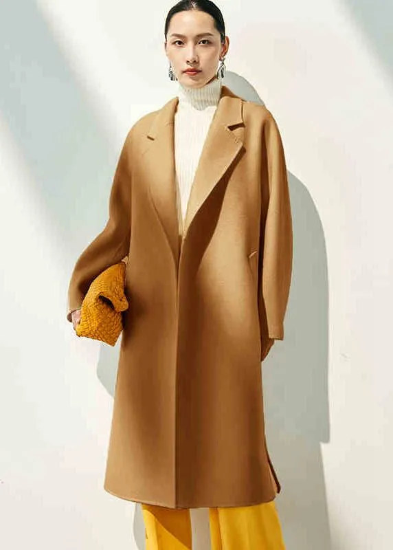 Double Face Wool Cashmere Belted Wrap Long Coat