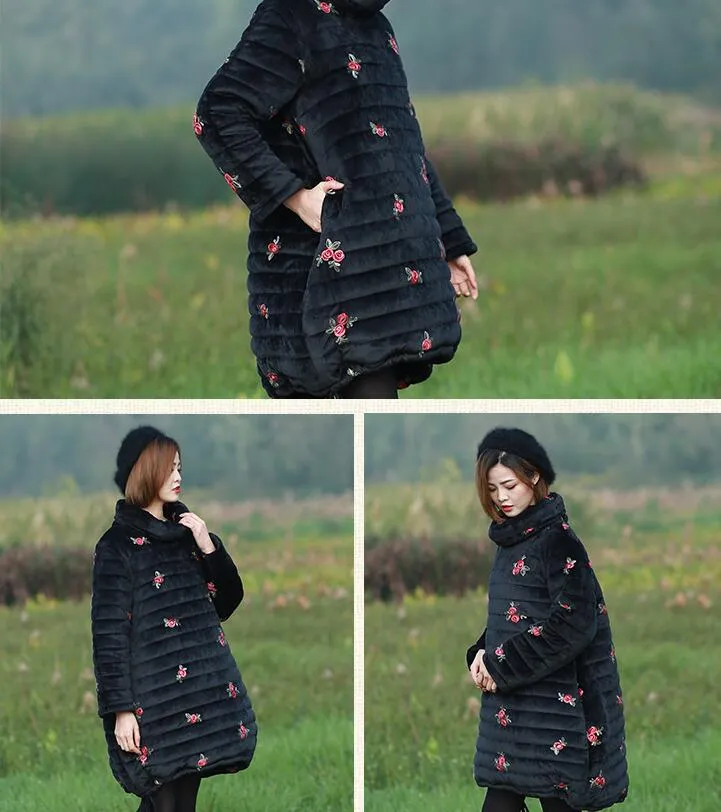 Embroidered Gold Velvet Ethnic Style Overcoat for Women