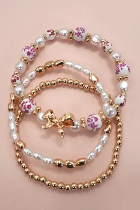 Faithlyn's Ceramic Porcelain Bow Multi-Layer Bracelet