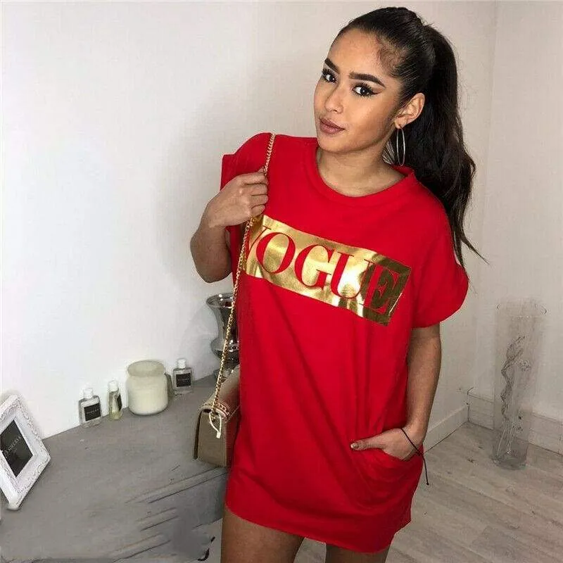 FashionSierra - Hot Women's Casual Summer Top Dress Short Sleeve VOGUE Tee Shirt Femme Party Loose Fashion Basic Shirt Dress