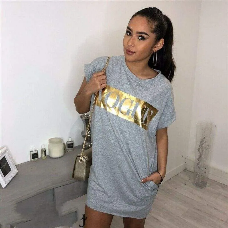 FashionSierra - Hot Women's Casual Summer Top Dress Short Sleeve VOGUE Tee Shirt Femme Party Loose Fashion Basic Shirt Dress
