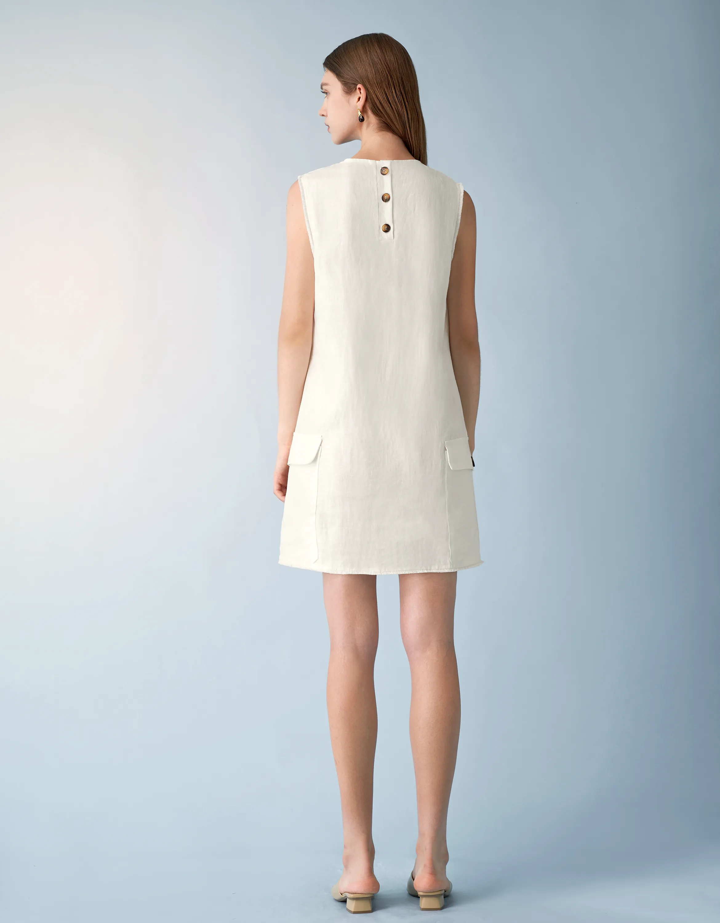 Fringe Trim Flap Pocket Sleeveless Dress